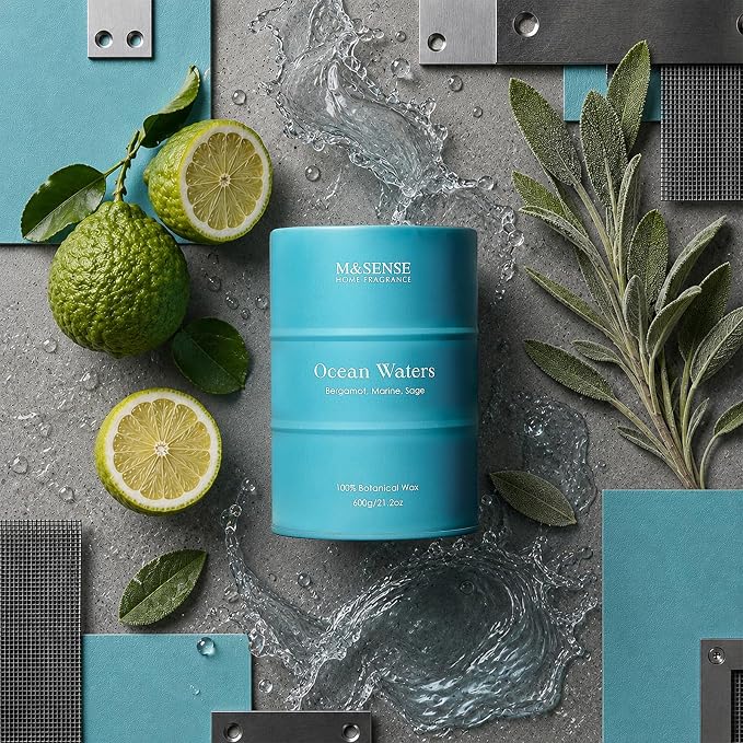 M&SENSE Ocean Waters Scented Candles Summer Soy Candle,Beach Candle for Stress Relief Meditation Relaxing, Housewarming Gifts for Women Men, 11.3oz 70 Hour Long Burning