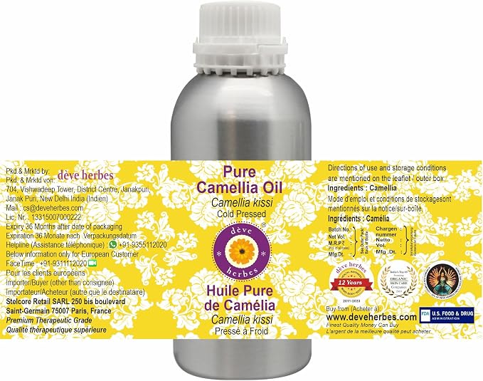 Deve Herbes Pure Camellia Oil (Camellia kissi) Cold Pressed 630ml (21 Oz)