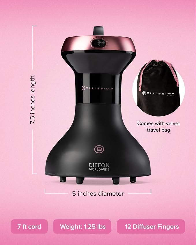 Bellissima Diffon Worldwide Diffuser Hair Dryer for Curly Hair - Dual Voltage 2-in-1 Blow Dryer with Diffuser - Reduces Frizz, Defines Curls, Volumizes - Lightweight, Easy Hold Handle