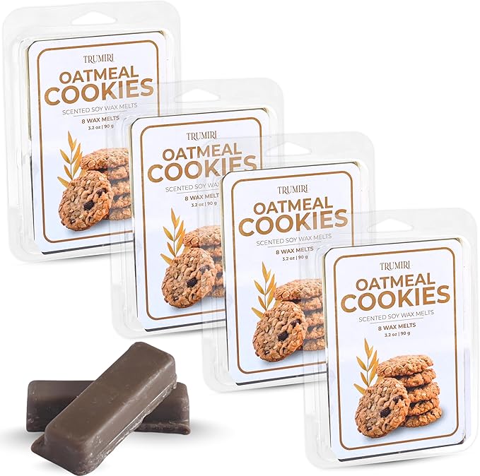 Oatmeal Cookies Scented Wax Melts - Made With Non Toxic Soy Wax And Essential Oils - Long Lasting Strong Scent Pet Safe Candle Wax Cubes Tarts For Warmers Pack Of 4 - Fall Christmas Holidays Gift