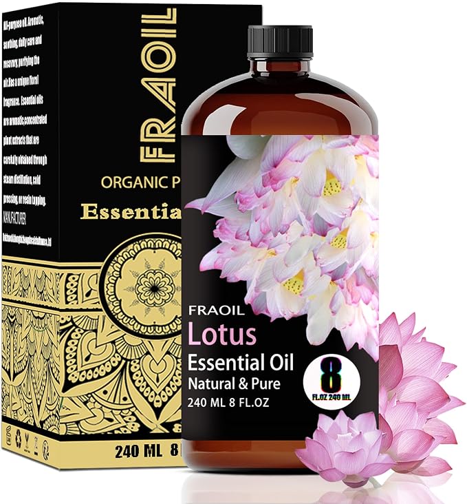 Lotus Essential Oil, Lotus Oil 8 Fl Oz 240ML for Diffuser Humidifier Yoga Cleaning DIY Candle Soap Making Perfume Gift for Women Essential Oils FRAOIL (Lotus 8 Fl Oz (Pack of 1))