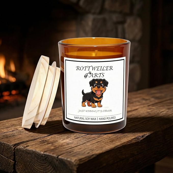 Rottweiler Gifts for Women | Birthday Gifts for Mom | Light When Dog Farts Candle | Cedar By Natural Soy Wax | Pet Safe Friendly Memorial Candles for Home Scented Household Essentials