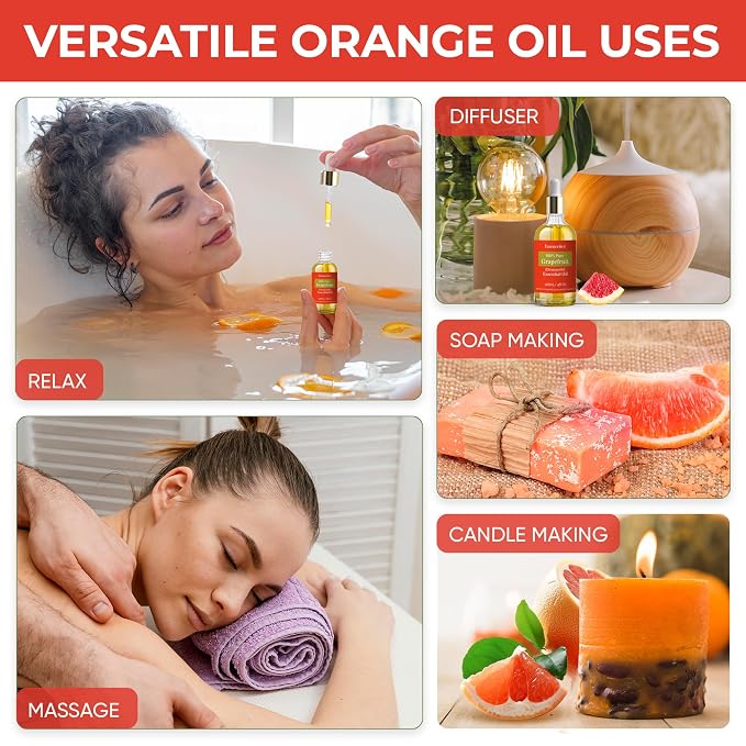 4 oz Grapefruit Essential Oil Organic - 100% Natural - Infused with Olive & Sunflower Oils - Therapeutic Grade Grapefruit Oil for Skin, Hair Care, Aromatherapy & Diffuser