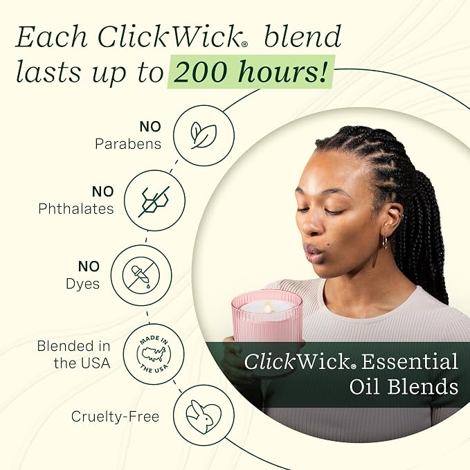 Lifelines Flameless Candle Aromatherapy Essential Oil Diffuser with 2 ClickWick Essential Oil Blends - Cordless & Waterless Diffuser for Home - Scented Electric Candles Blow Out Flame - Pink Jar