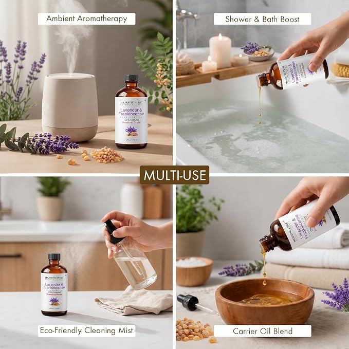 Majestic Pure Lavender & Frankincense Essential Oil Blend, 4 Fl Oz | Aromatherapy Oil, For Diffusers, For Humidifiers, Candle & Soap Making