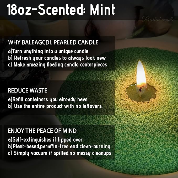 Frosted Oasis Pearled Candle – 18 Oz Mint Scented Sand Candles with 30 Wicks | Refillable Dark Green Wax Long-Lasting Powder 120 Hours Clean Burning for DIY