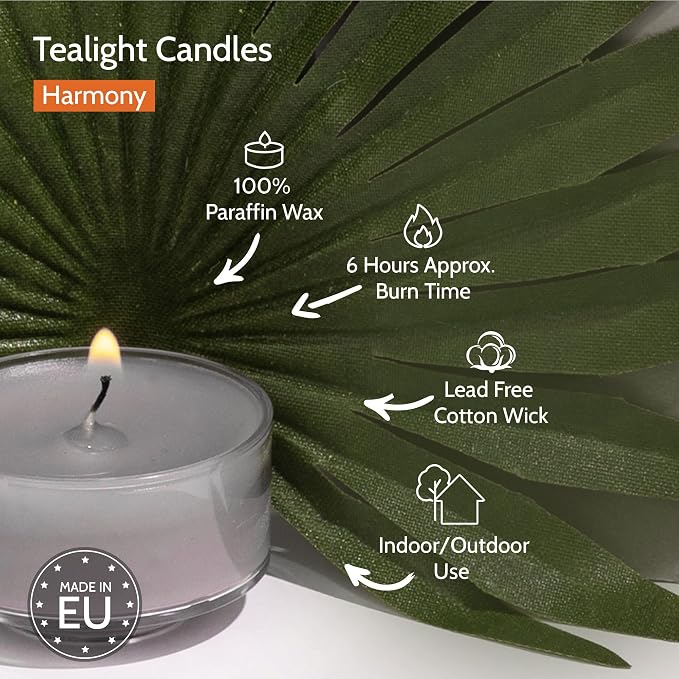 HYOOLA Scented Tealight Candles - Clear Cup - Harmony Tealight Candles Scented - 6 Hour Burn Time - 15 Pack - European Made