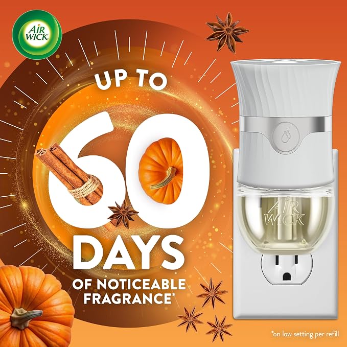Air Wick Plug in Scented Oil Refill, 5 ct, Pumpkin Spice, Air Freshener, Essential Oils, Fall Scent, Fall Decor