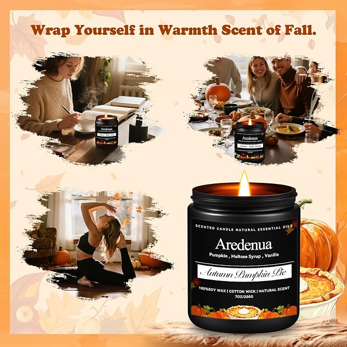 Pumpkin Pie Candle – Holiday Winter Scented Candles, Warm Spiced Pumpkin Aroma for Christmas Home Décor, Cozy Seasonal Candles Gift for Women & Men, Long-Lasting Soy Wax Candle