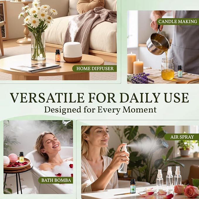Fresh Essential Oils Set - 8 Pack Pure Aromatherapy Oils for Diffuser, Home Scents for Candle & Soap Making, Humidifier, Gift Set for Men & Women | Lemon, Peppermint, Rosemary, Eucalyptus & More
