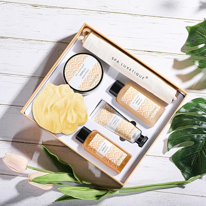 Spa Luxetique Spa Gifts for Women, 6 Pcs Vanilla Spa Kit with Bubble Bath, Self Care Bath Sets for Her, Womens Gift for Birthday Christmas Anniversary