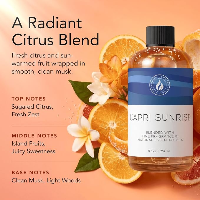 Aroma Country Capri Sunrise Diffuser Oil - Volcano Inspired- Luxury Essential Oils for Diffuser Refill & Air Freshener Room Spray, Long-Lasting, Natural Home Fragrance for Scent Machines (24 Fl oz)