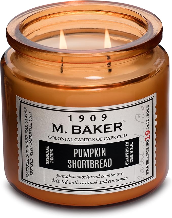 Colonial Candle Pumpkin Shortbread Scented Jar Candle | 2-Wick Natural Soy Blend Wax Candle for Home | Relaxing Aromatherapy Candle Infused with Essential Oils | M. Baker Apothecary Glass Jar Candle