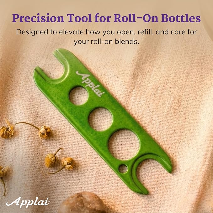 Applairelief - Roll-On Bottle Keys - Essential Oil Roller Ball Remover Tool - Precision Metal Cap Opener for Roller Bottles - Refillable Rollerball Aromatherapy Accessor - Green