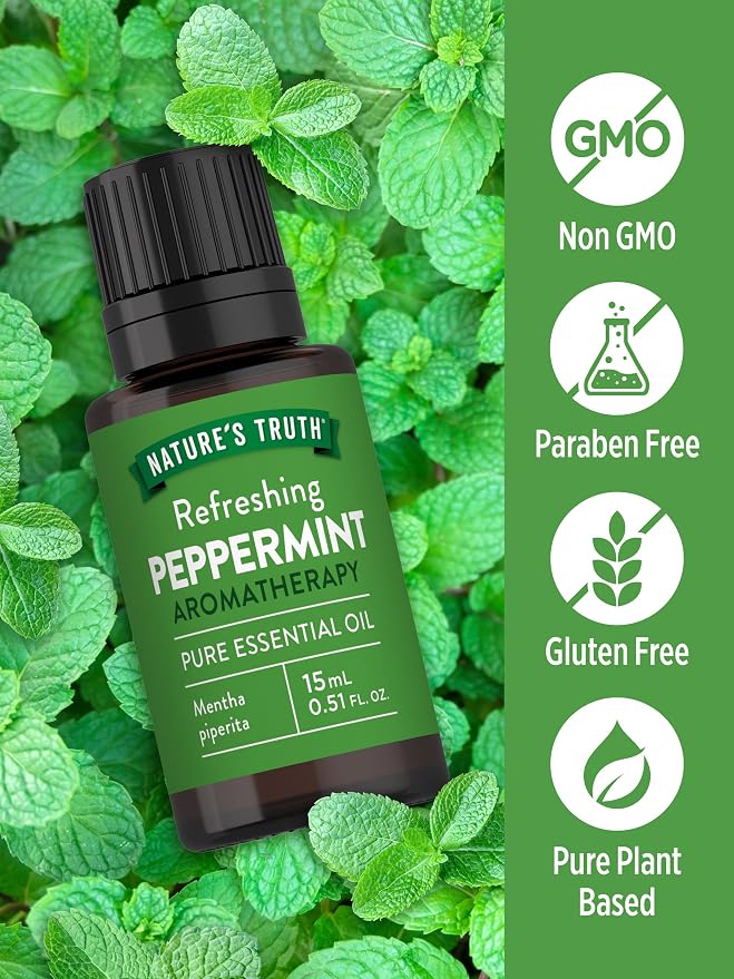 Nature's Truth Peppermint Essential Oil | 15 mL | Invigorating Peppermint Scent | for Diffusers and Aromatherapy | Plant Based, Non-GMO & Gluten Free