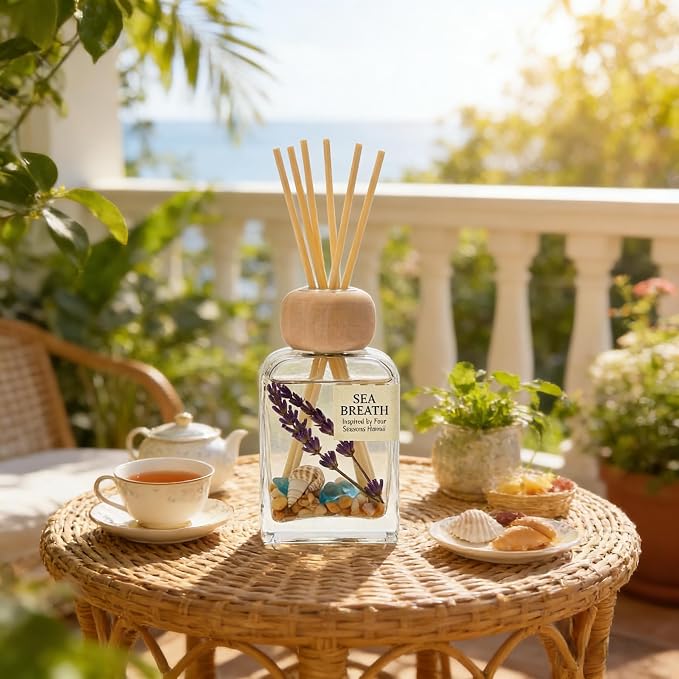 Sea Salt Reed Diffuser for Bathroom & Bedroom - 3.38 Fl Oz, Ocean Breeze Home Fragrance for Women, Coastal Beach Decor with Seashells, Spa Aromatherapy, Non-Toxic Long Lasting & Gift Ready