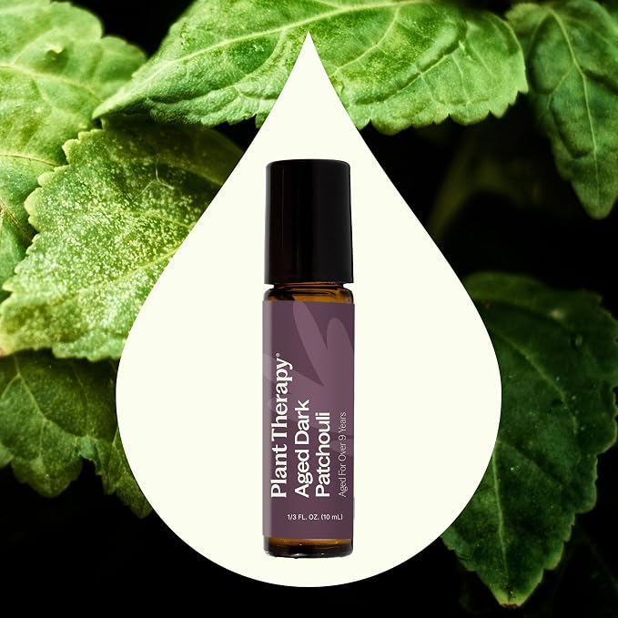 Plant Therapy Aged Dark Patchouli Essential Oil Roll-On 10 mL (1/3 oz) Pre-Diluted in Fractionated Coconut Oil, Long-Lasting, Personal Fragrance,100% Pure, Natural, Expertly Aged for Depth, Rich Aroma