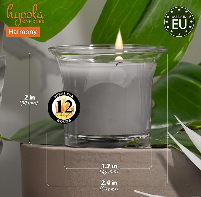 HYOOLA Clear Cup Scented Votive Candles - Harmony - 12 Hour Burn Time - 4 Pack - European Made