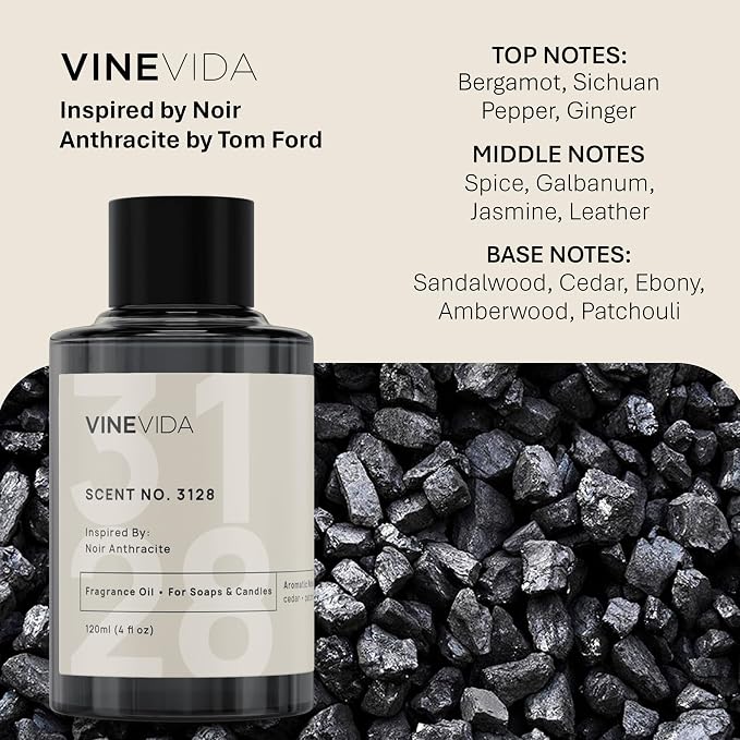 VINEVIDA Scent NO. 3128 Fragrance Oil - 120mL (4oz) - Inspired by: Noir Anthracite Fragrance Oil for Candle Making - Made in USA Candle Scents Scents for Soap Making