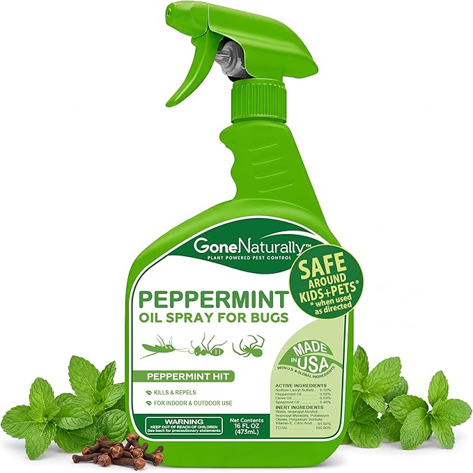 Peppermint Oil Spray for Bugs– Extra Strong Insect Repellent & Bug Spray for Home– Kills & Repels Ants, Roaches, Spiders & More– Safe Around Kids & Pets– Indoor & Outdoor Use (16oz)