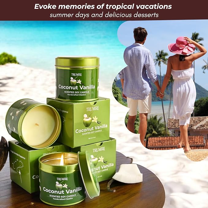 Coconut Vanilla - Aromatherapy Candles for Home Scented - Pack of 3-5oz Natural Soy Wax Clean Organic Non Toxic - Long Lasting Highly Scented with Essential Oils - Gifts for Women Relaxing Spa