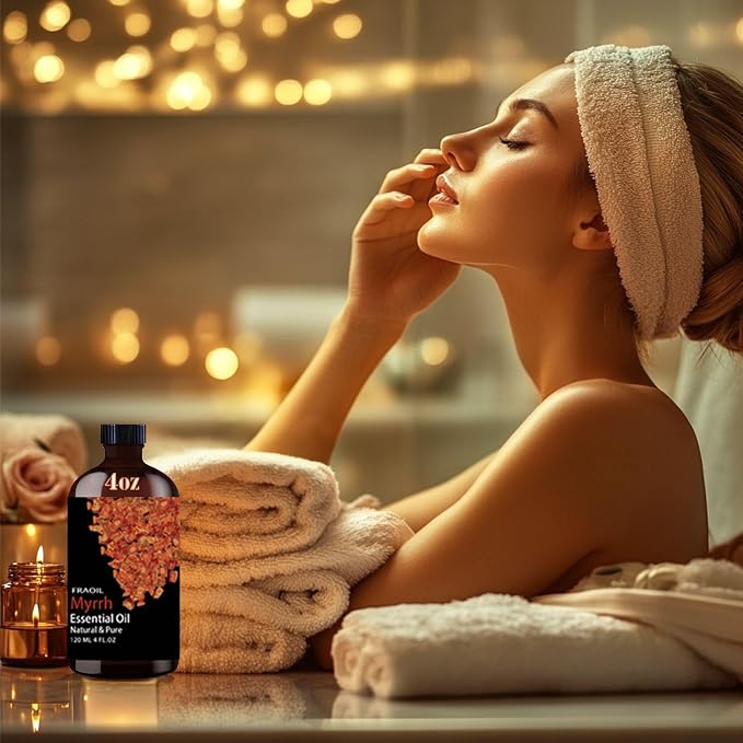 Myrrh Essential Oil, Myrrh Oil 4 Fl Oz 120ML for Diffuser Humidifier Yoga Cleaning DIY Candle Soap Making Perfume Gift for Women Essential Oils FRAOIL (Myrrh 4 Fl Oz (Pack of 1))