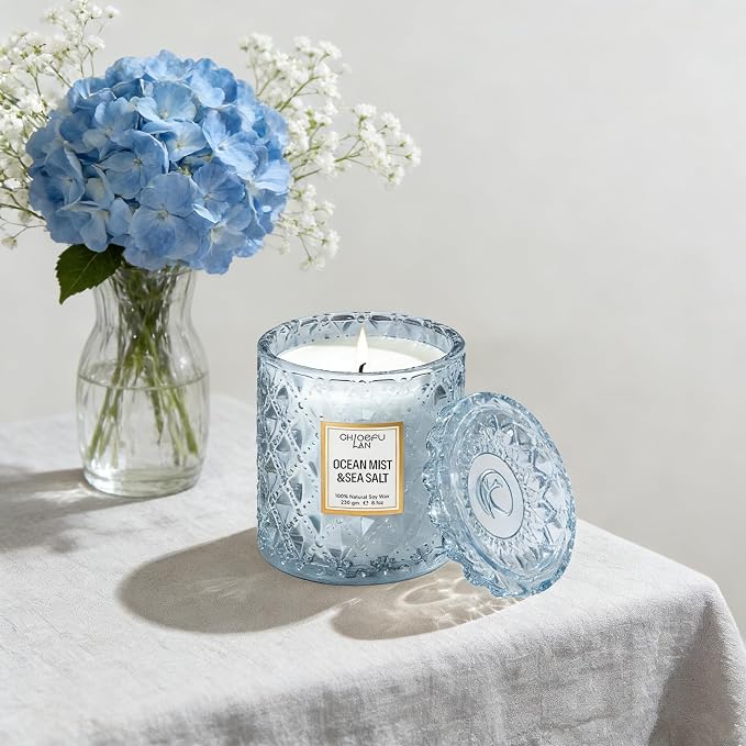 Ocean Candles Sea and Salt Candle with up to 55 Hour Long Lasting, Highly Scented, Luxury Air Freshening Jar Candles - Perfect Home Decor, Natural Soy Wax, Beach Candle, 8.1oz