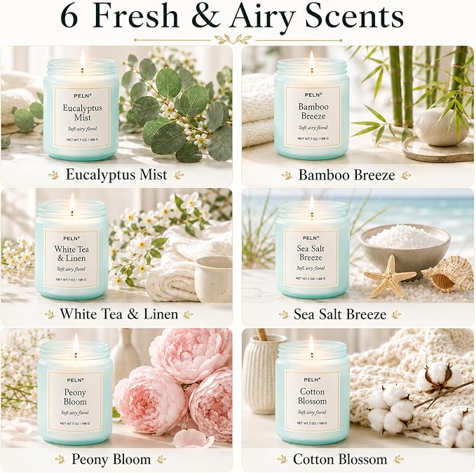 Scented Candles Gift Set, 6 Pack 7 oz Soy Candles for Home, Fresh Botanical Fragrances, Up to 300 Hours Total Burn Time, Candle Gifts for Women, Mom, Housewarming