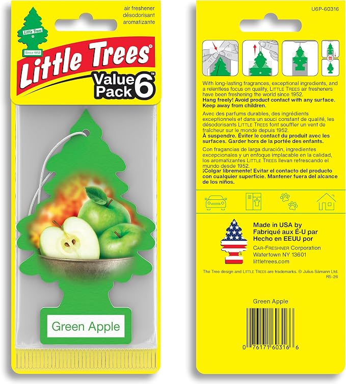 LITTLE TREES Car Air Freshener | Hanging Tree Provides Long Lasting Scent for Auto and Home | Green Apple, 24 Air Fresheners