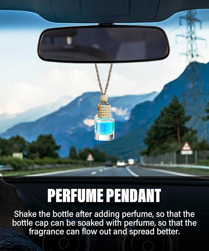 ESEWALAS 5PCs Hanging Car Air Freshener, Empty Glass Perfume Bottlespendant Bottle, Air Freshener Pendant