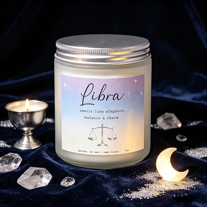 Libra Candle, Libra Gifts for Women, Elegant Balance for Home & Heart, Perfect Presents for Birthday - Lavender & Eucalyptus Soy Wax Scented Candle, 7OZ