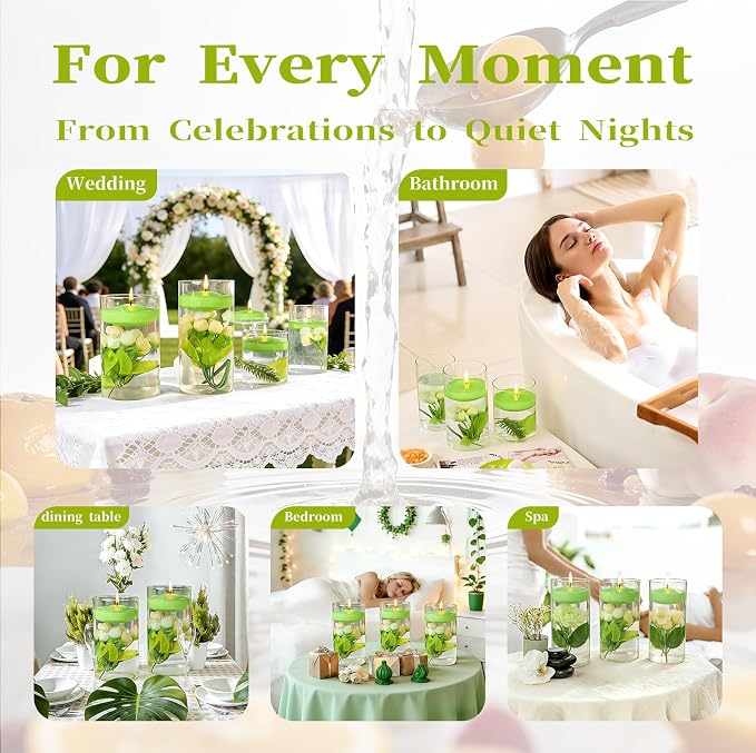 Premium Floating Candles 3 Inch,36 Pack Scented Floating Candles with Candied Citrus Fragrance, 8 Hours Long Burning Green Wax Candles for Pool Parties, Outdoor Dinners, Wedding Decor, Holiday Events