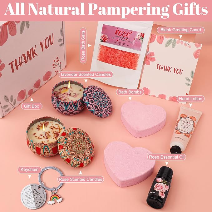 Thank You Gifts for Women, 9-Piece Rose Pamper Set, Luxury Relaxation Bath & Spa Hamper for Best Friend, Mum, Sister, Teacher, Unique Appreciation & Birthday Gift Box(Thank You)