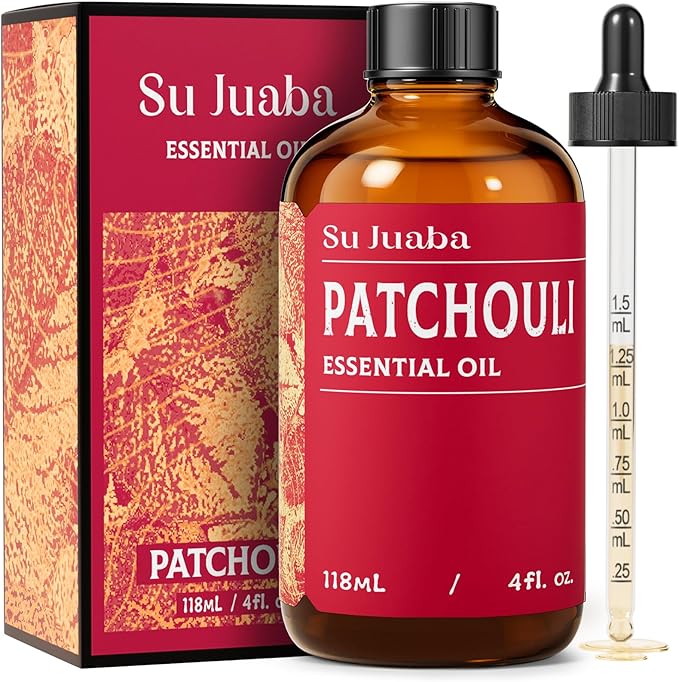 SU JUABA Patchouli Essential Oil 4 Fl Oz, Aromatherapy Oil for Diffuser, Skin Care, Perfume & Soap Making - 118ML
