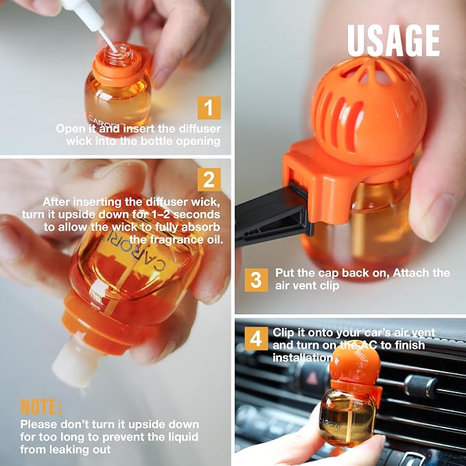 Carori Cute Car Air Freshener 2 Pack, Lightbulb-Shaped Car Fresheners, Automotive Vent Clip, Long Lasting Scent, Essential Oils, Cute Car Accessories for Women, Orange Scent (Orange)