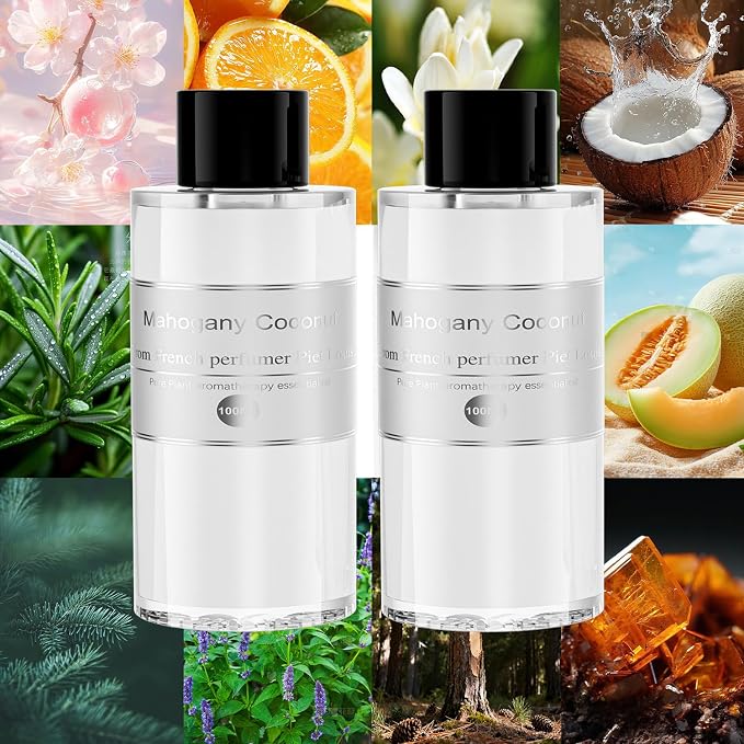 Amor Lyris 2 Packs Essential Oil Refill for Smart Car Air Freshener, 3.5OZ Car Diffuser Refill, Aromatherapy Perfume Refill (4-8 Months Use), Natural Plant Extracts, Mahogany Coconut