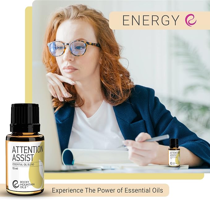 Rocky Mountain Oils Attention Assist Essential Oil Blend with Essential Oils - Energizing Essential Oil for Focus - 15ml, Best for Essential Oil Diffuser