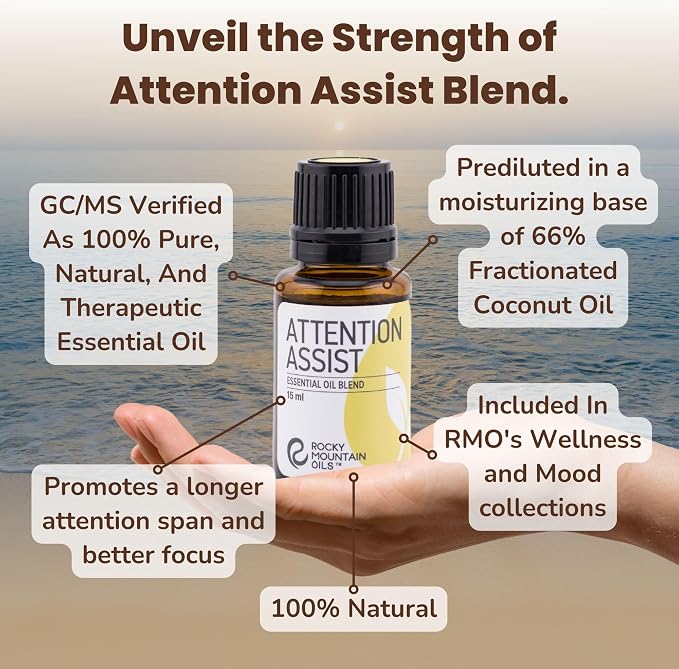Rocky Mountain Oils Attention Assist Essential Oil Blend with Essential Oils - Energizing Essential Oil for Focus - 15ml, Best for Essential Oil Diffuser