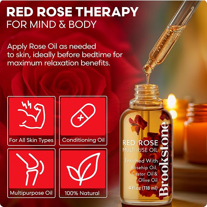 Brookstone Rose Multi-Use Essential Oil - Soothing Aromatherapy & Skincare Oil - Floral Rose Scent