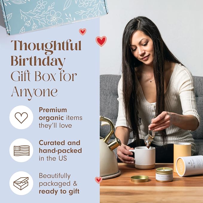 Unboxme Deluxe Birthday Care Package for Women - Fluffy Socks, Mug, Lemon & Ginger Tea Set, Scented Candle & Greeting Card - Birthday Gift Boxes for Women - Birthday Sets for Women Gift