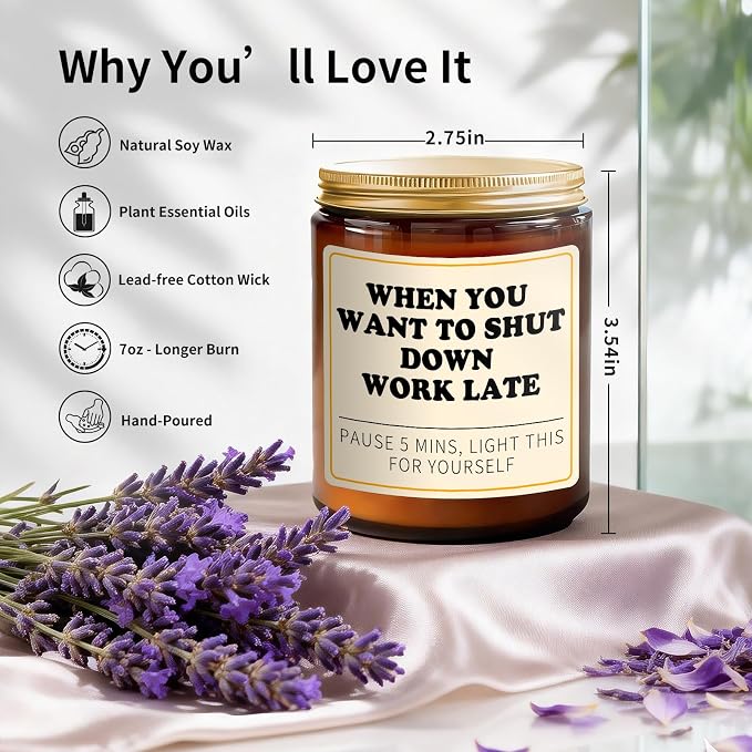 Relaxation Gifts for Women Men - Calming Lavender Scented Candle, 7 Oz Soy Candles Relaxing Gift for Friends, Coworker, Mom, Sister, Boss, Employees - Retirement Candle Appreciation Gifts at Work