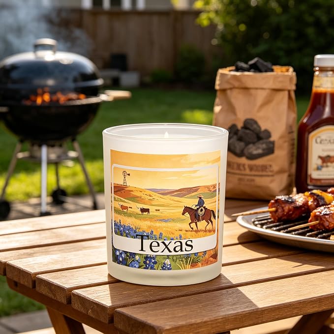 Texas Trail Scented Candle, Leather & Oak & Tobacco, Texas Gifts, Texas Themed Gifts, Texas Gift for Women, Texas Souvenirs, Rustic Decor, 100% Soy Wax, 7OZ