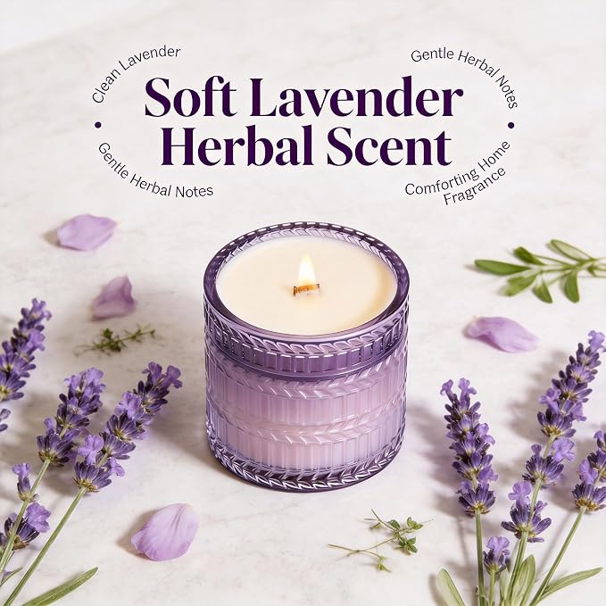 Hidden Label Lavender Scented Candle with Crackling Wooden Wick, 7.4 oz Soy Wax Jar Candle for Bedroom, Bathroom, Spa & Yoga, 55 Hour Small Candle Gift for Women