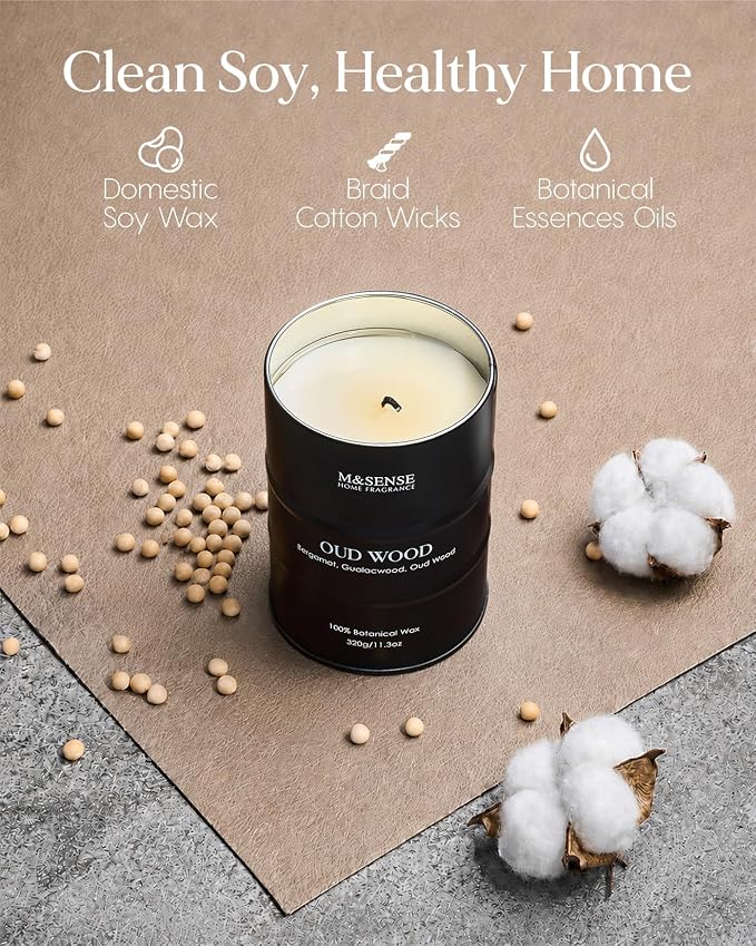 M&SENSE Oud Wood Scented Candles Christmas Decor, Natural Soy Wax Hoilday Candle, 11.3oz 70 Hours Christmas Candles, Winter Candle Gifts for Men Women,Sandwood Scented Candle for Home