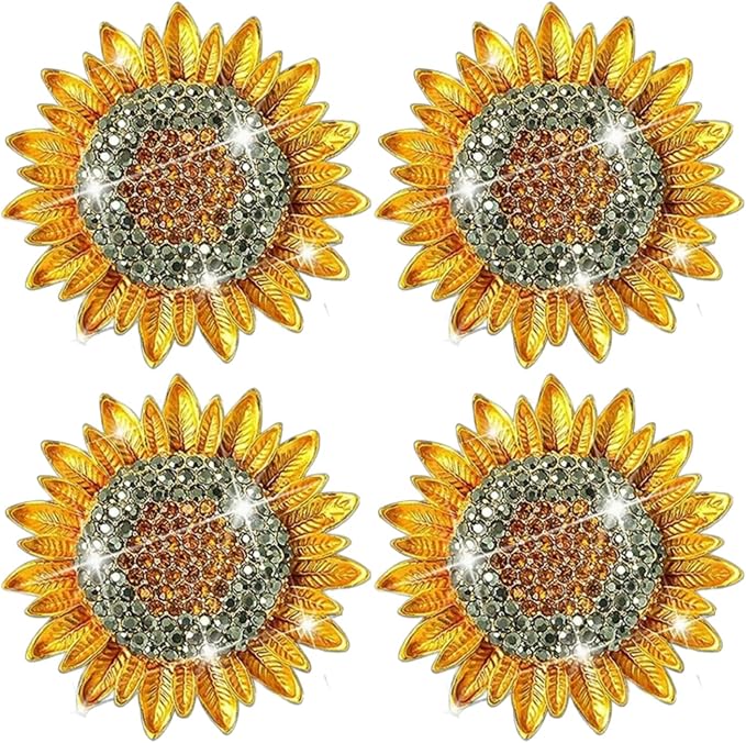 4Pcs Bling Sunflower Air Vent Clips, Golden Car Air Fresheners Diffuser, Diamond Decoration Rhinestone Interior Decor Cute Accessories