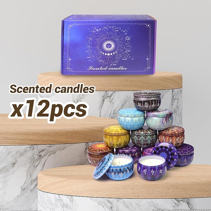 Zodiac Scented Candles Gifts Set, 12 Pack Soy Wax Travel Aromatherapy Candles with Essential Oils, Astrology Constellation Candle Set for Birthday, Mother's Day, Relaxation, Home Decor