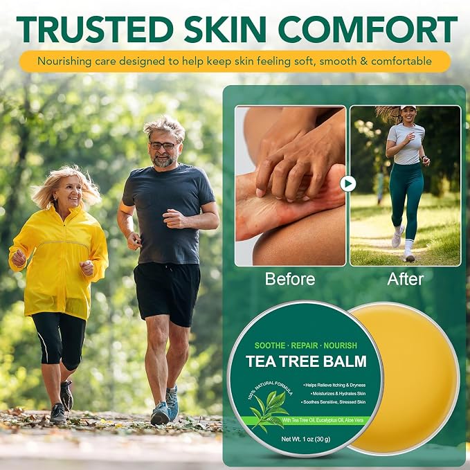 Tea Tree Oil Balm,Tea Tree Oil for Skin,Dry Itchy Skin & Rash Relief, Athlete’s Foot & Dry Feet Itching, Jock Itch, Chafing, Bug Bites,Natural Formula,Effective & Safe for All Ages