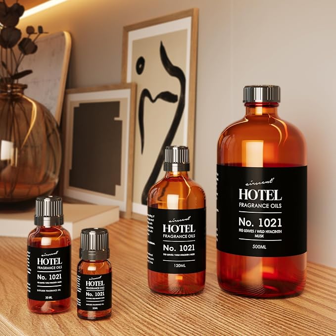 AirScent Hotel Diffuser Oil No. 1021 - Fig Leaves Hyacinth Sandalwood - Hotel Scent Dupe - Premium Fragrance Oil for Ultrasonic and Waterless Diffusers and Crafting - 500 mL, 16.9 fl oz Glass Bottle