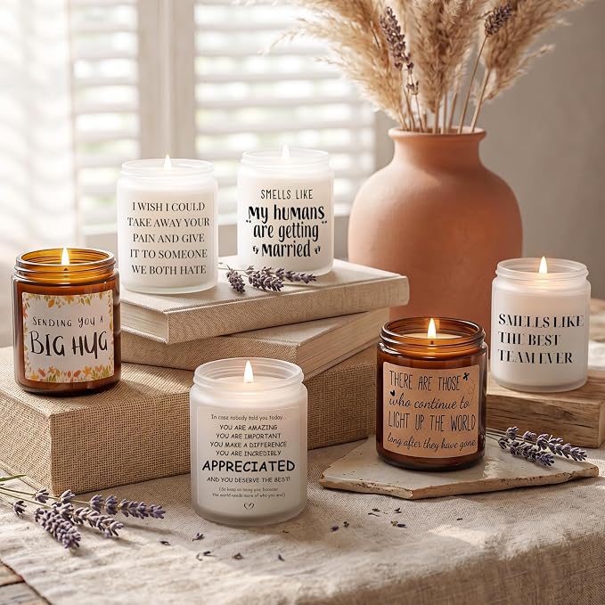 MULCHUM Lavender Scented Candle, Thinking of You Hug Gift for Friends, Relaxing Natural Soy Wax Jar Candle for Women Girlfriend Mom Sisters Stress Relief, 7oz 45 Hours Long Lasting Burn