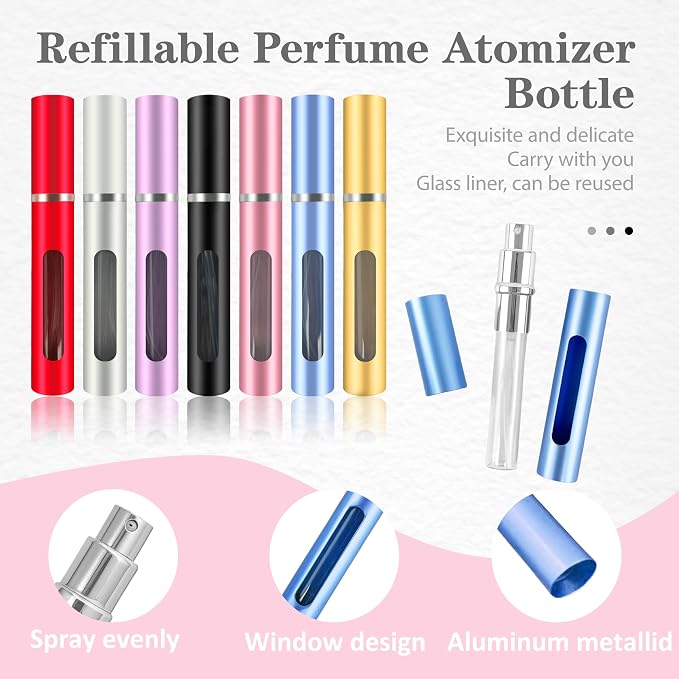 2 Pack Refillable Mini Perfume Atomizer Bottle，Portable Separate Bottles，Travel and Outings Spray Boxes Dispensers 5ml/0.2oz (Blue)